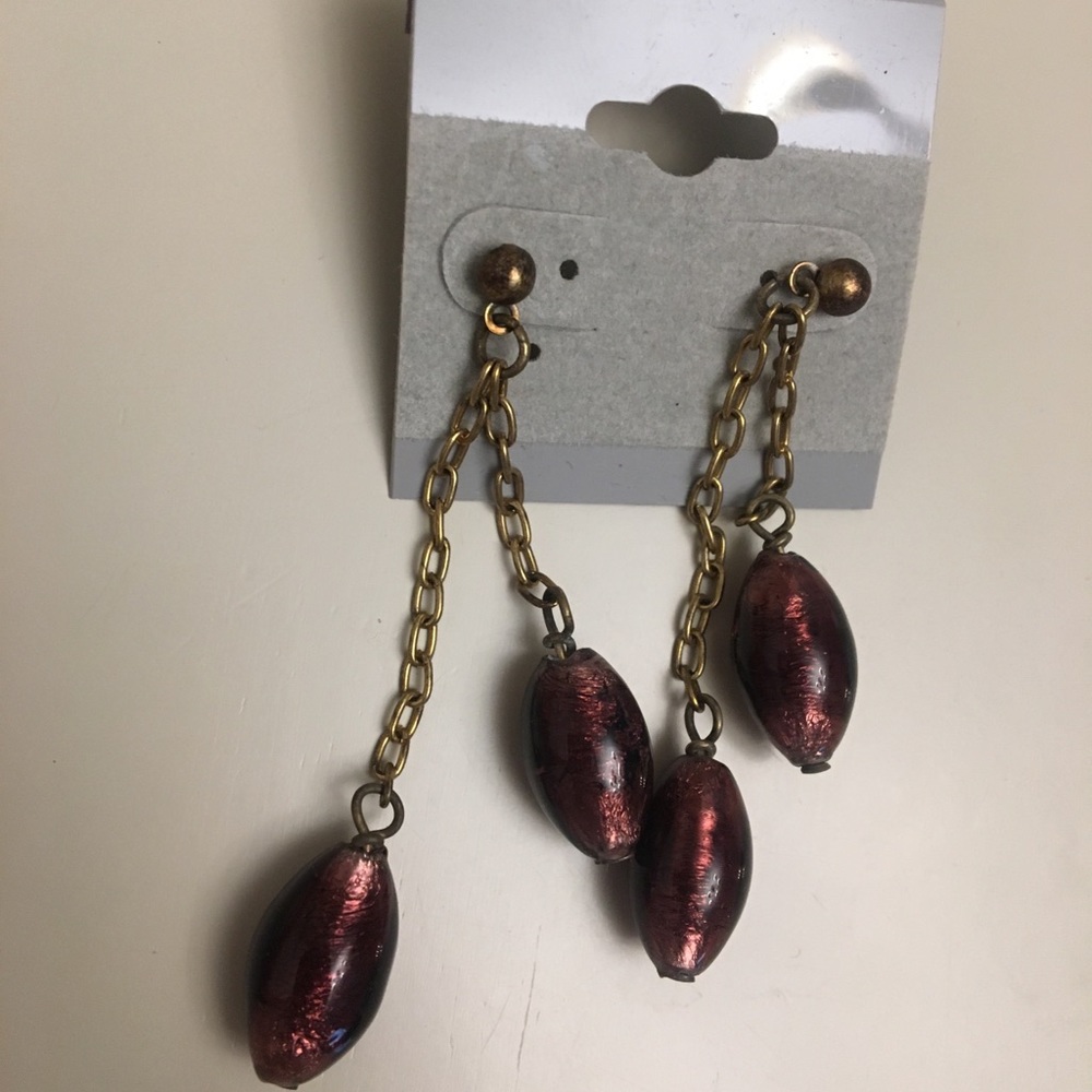 Dangle Gold and Maroon Earrings